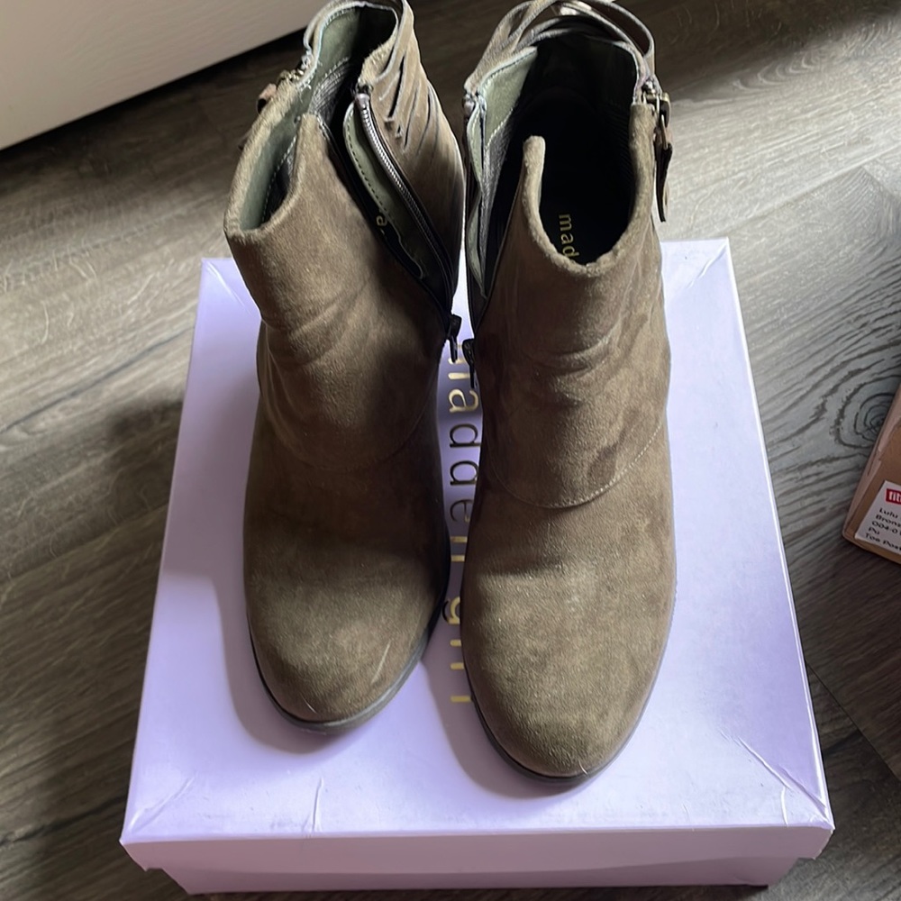 Olive green suede booties
